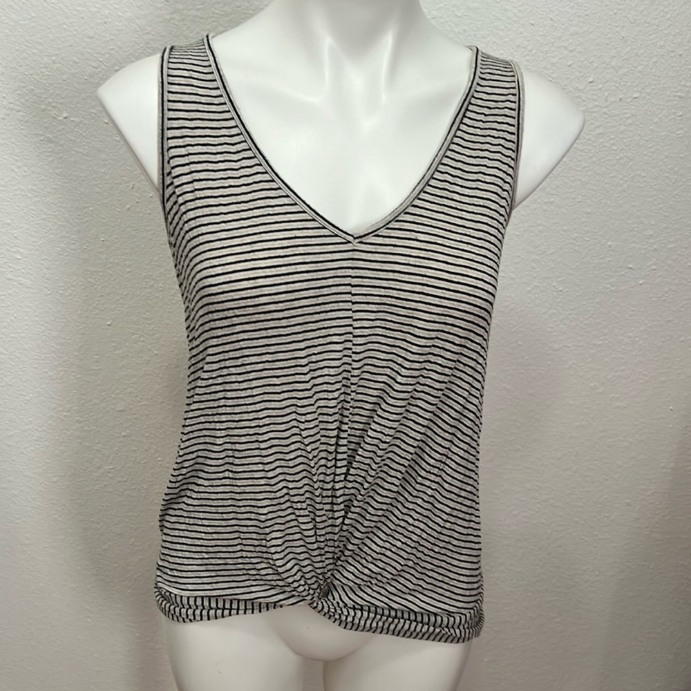 Bobeau Tan Black White Twist Sleeveless Striped Top Sz M
